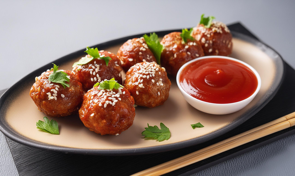 Asian Meatballs with Sweet & Spicy Korean Ketchup