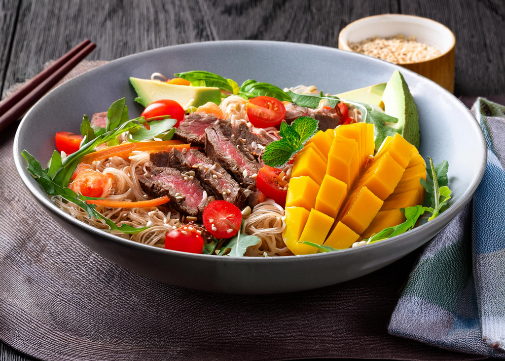 Plate of Thai Steak and Noodle Salad